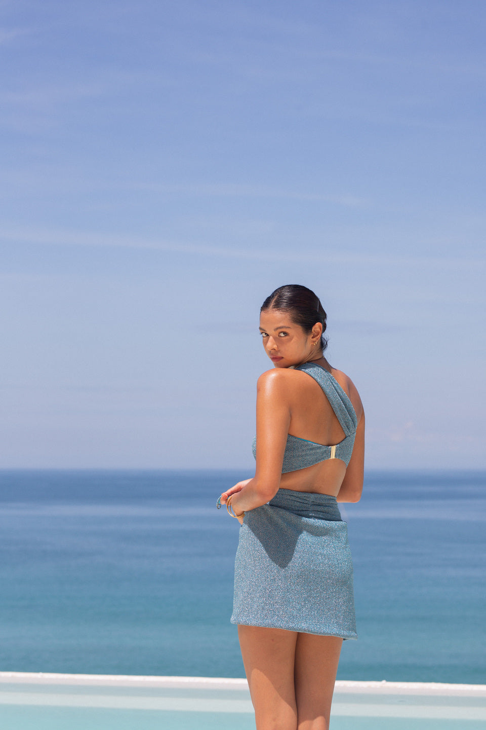 Stardust ~ High Slit Mini Skirt - Baby Blue