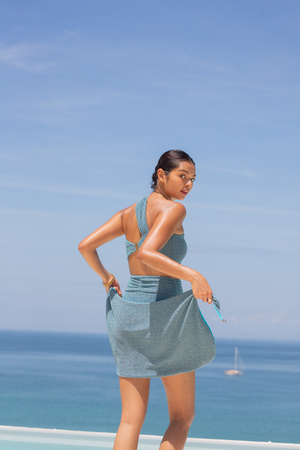 Stardust ~ High Slit Mini Skirt - Baby Blue