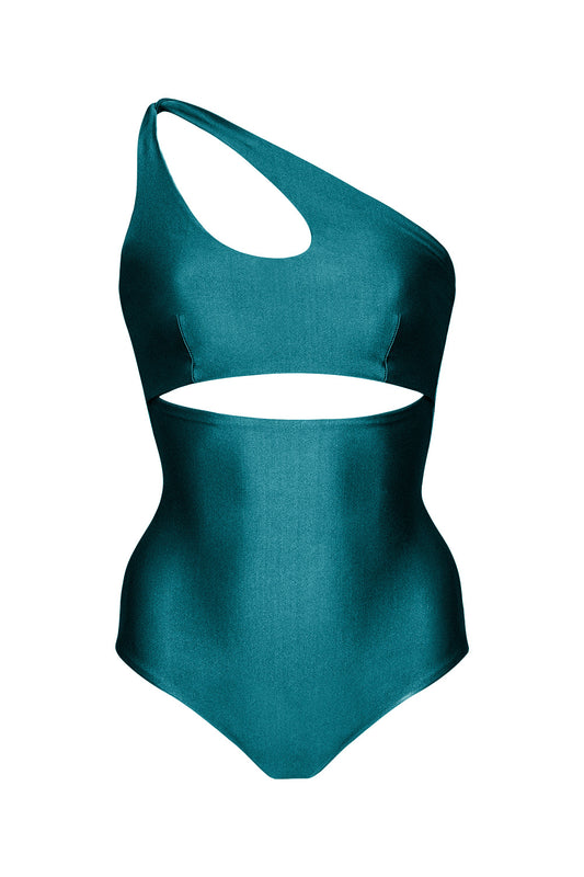 Second Skin|Shimmer ~ Asymmetric Cut-out One Piece -Tourmaline Teal