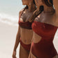 Second Skin | Shimmer ~ Strapless Cut-off One Piece - Garnet Red