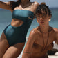 Second Skin | Shimmer ~ Strapless Cut-off One Piece - Tourmaline Teal